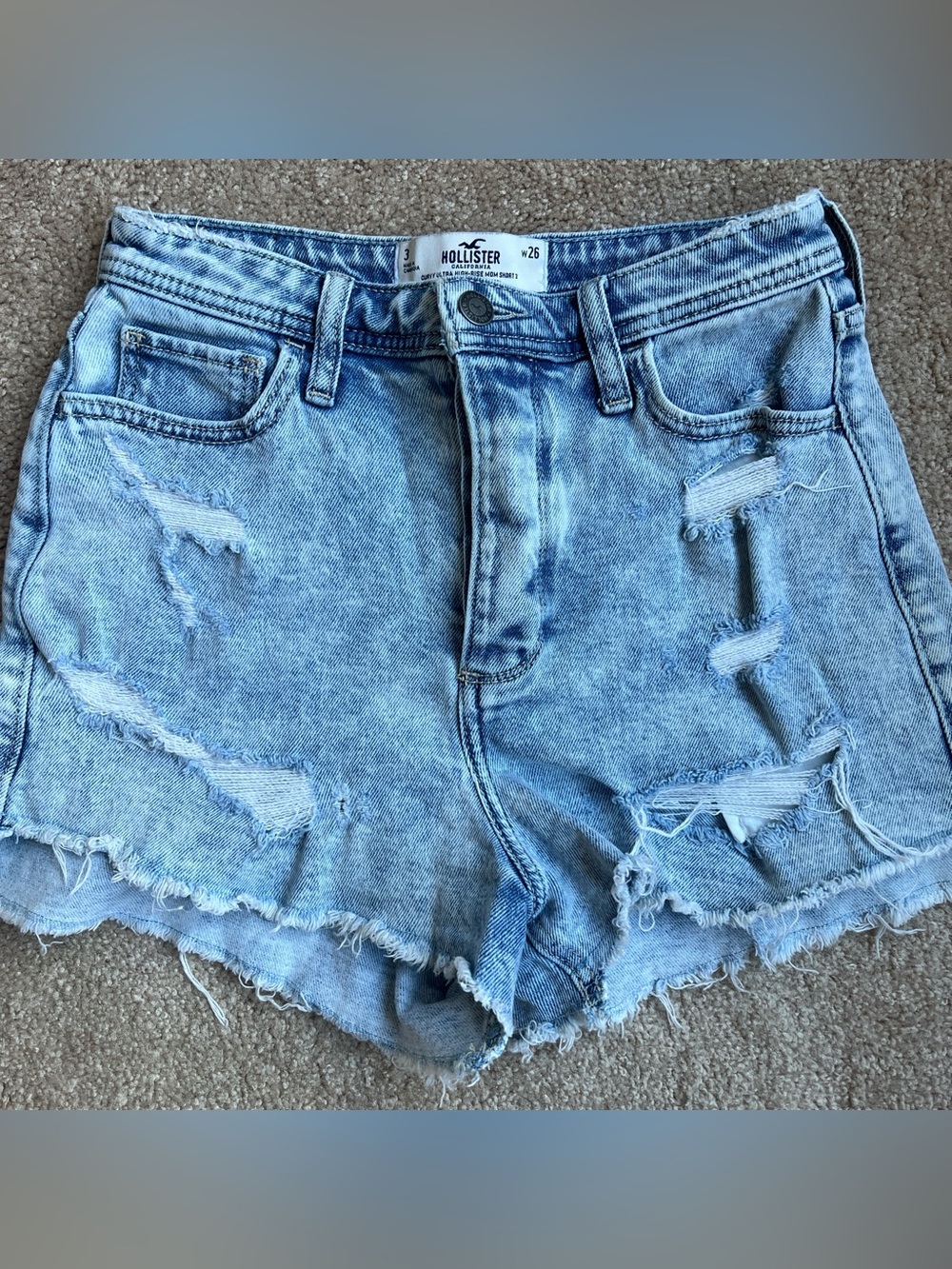 Hollister Light Blue Distressed Denim High Rise Shorts